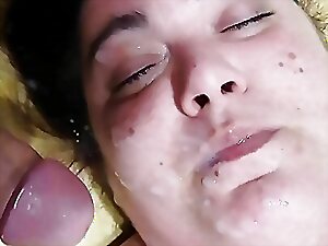 Chubby girl gets messy with facial cum after sex